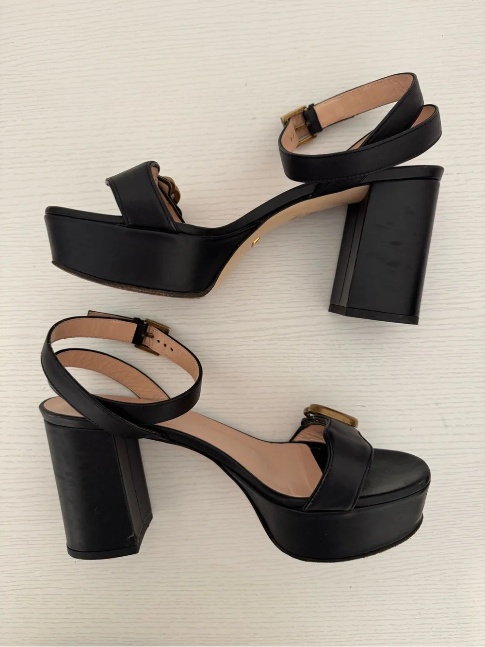 Gucci GG Marmont Lifford Black Platform Block Sandals Leather EU 36 US 6 Heels